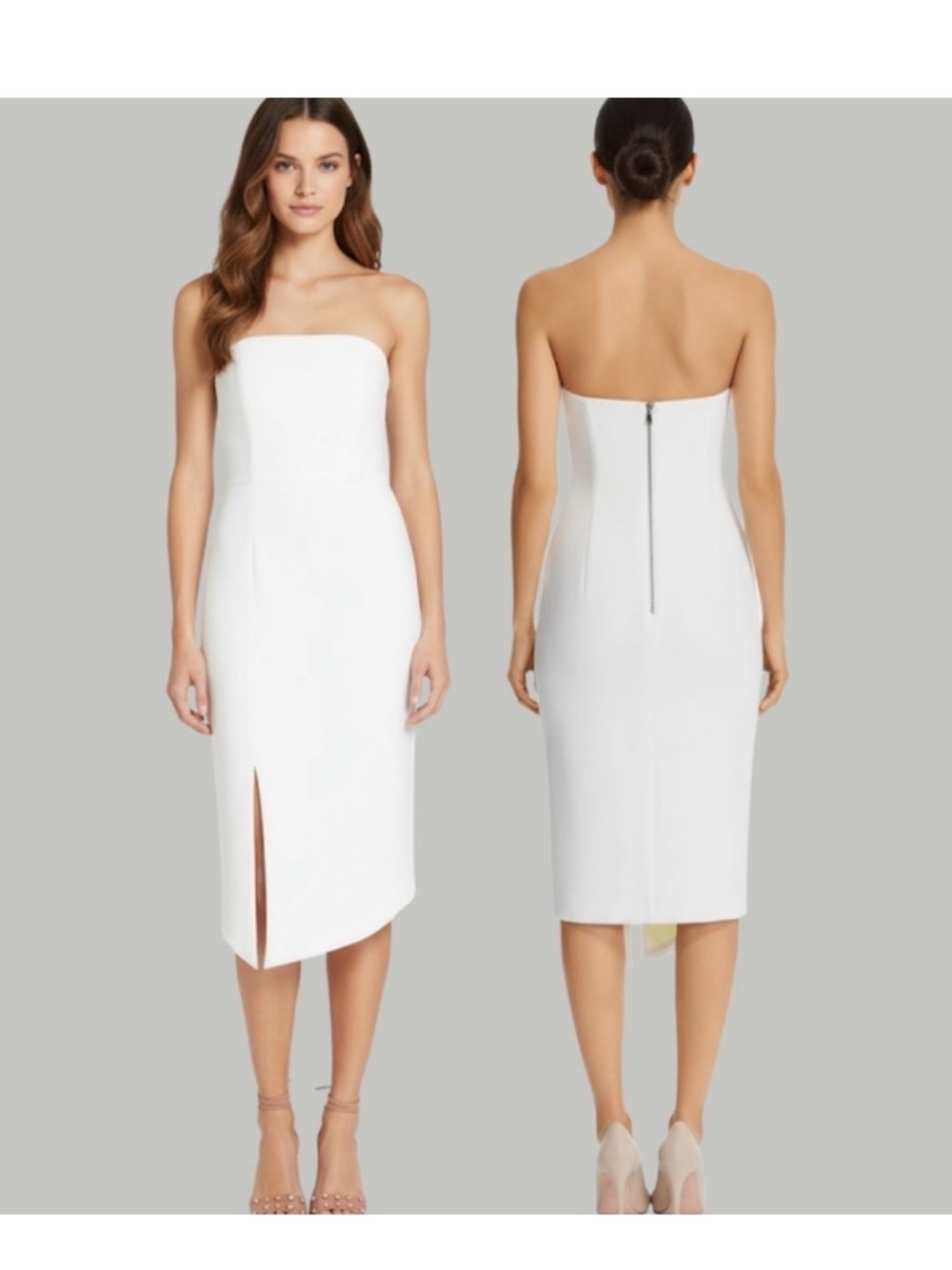Alice + Olivia Strapless White Midi Dress with Front Slit (BRAND NEW)